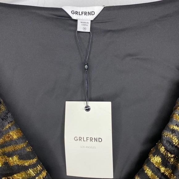 Grlfrnd Black & Gold Moreen Cropped Blouse Medium - Picture 7 of 8